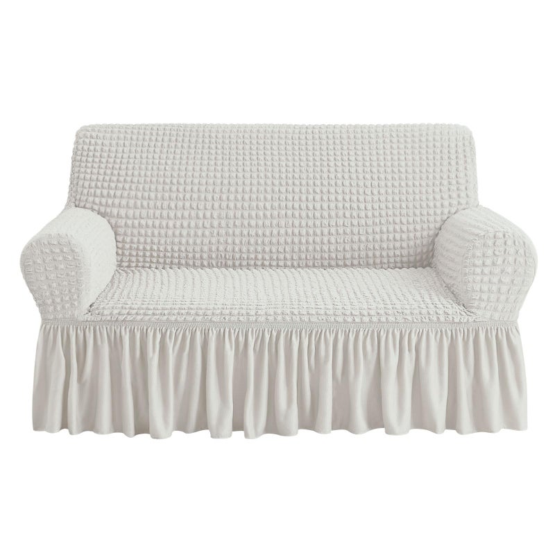 NICEEC Loveseat Slipcover Ivory Loveseat Cover 1 Piece Easy Fitted Sofa Couch Cover Universal High Stretch Durable Furniture Protector Love Seat with Skirt Country Style (2 Seater Ivory) - Image 1